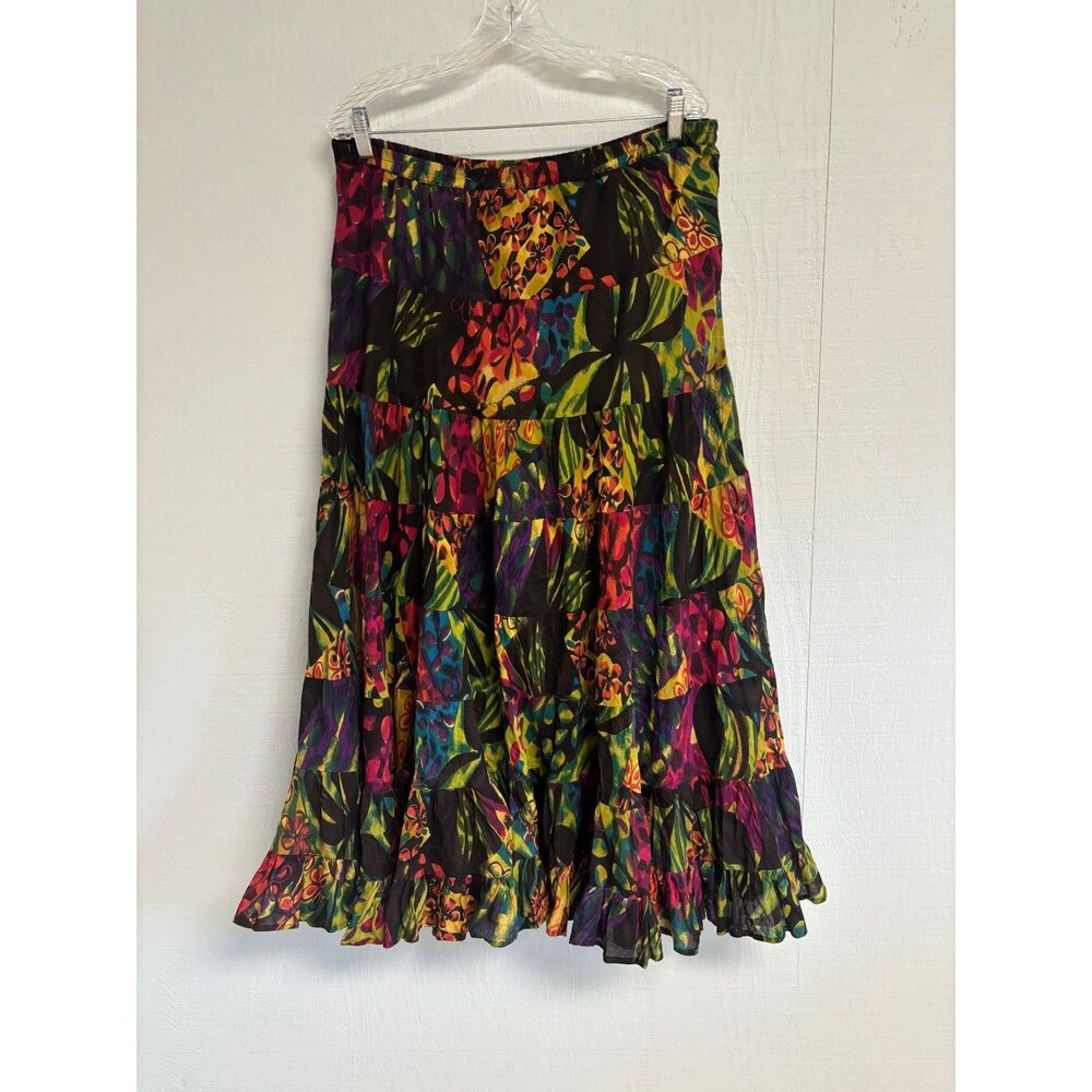 Vintage NY Collection 100% Cotton Floral Tiered Boho Maxi Skirt Sz XL